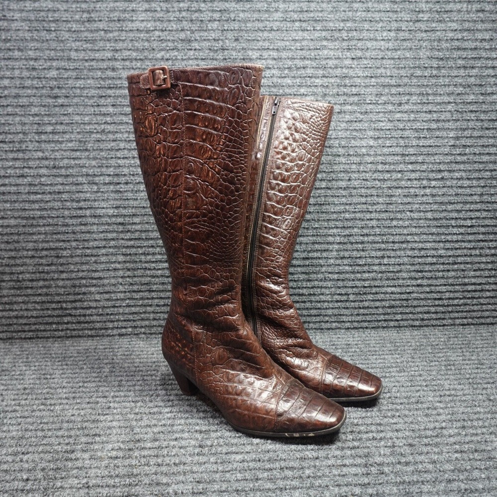 ECCO Boots Womens 9.5 Brown Croc Crocodile Zip Knee high Heels